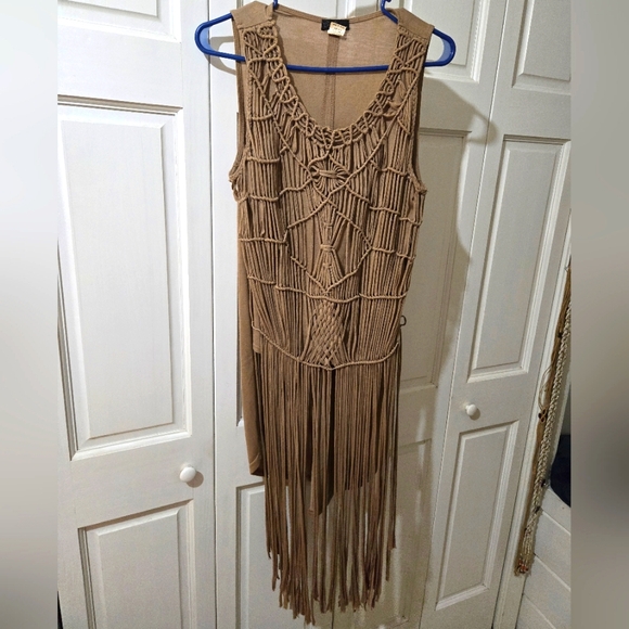 Sexy Boho Hippie  Fringe   Hippie  Shirt Dress Brown Size Large - Picture 1 of 6